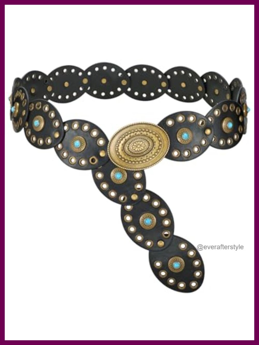 Western Boho Faux Leather Disc Belt Turquoise Concho Adjustable